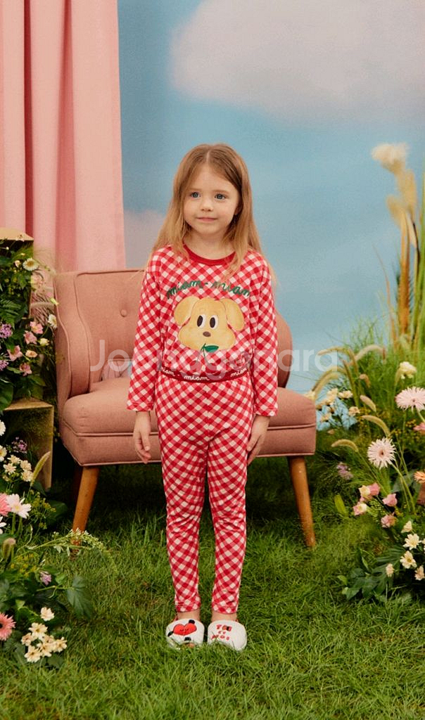 리미떼두두 레드 체크 퍼피 수피마 상하 내복 S(새상품--1