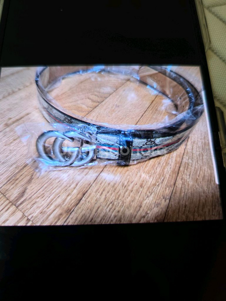 구찌 GG 패턴 남성 가죽벨트--3