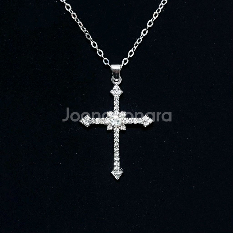 새상품,선물박스]남자 여자 y2k 실버 십자가 목걸이--0