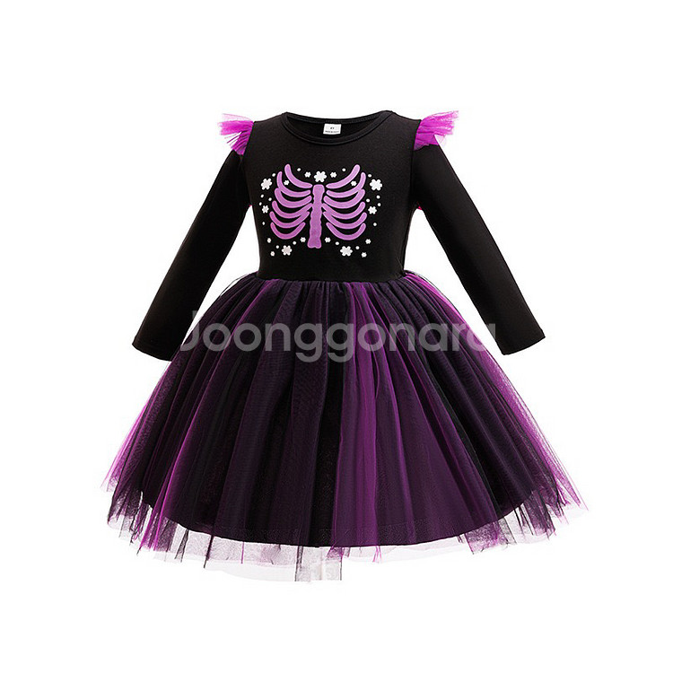 할로윈 해골 여아 드레스 + 마녀 모자 세트 새상품--1