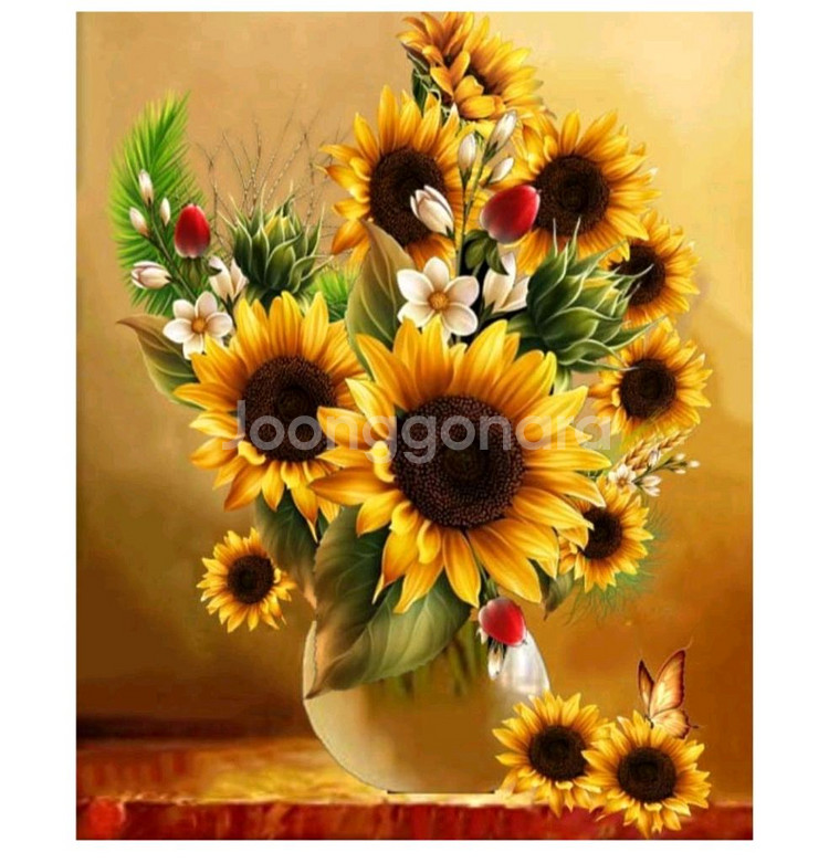 황금 해바라기 꽃병 보석십자수 주문제작해드려요--0