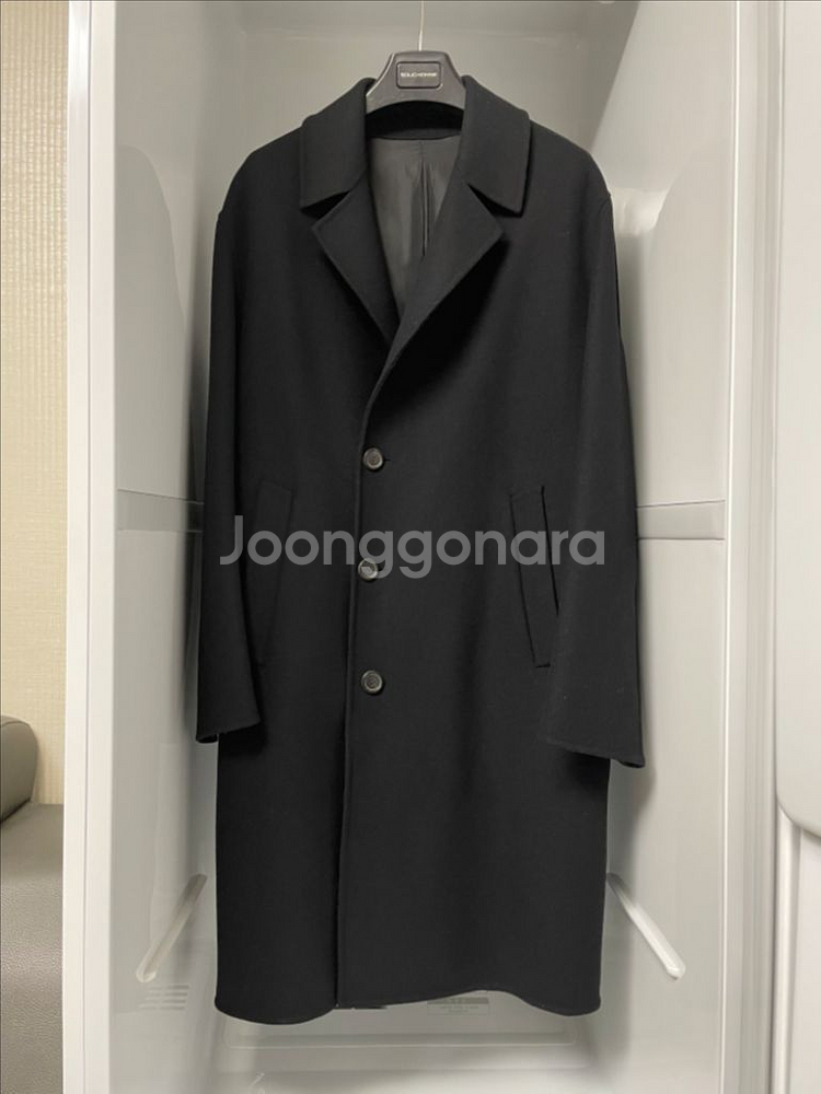 솔리드옴므 블랙 세미오버핏 핸드메이드 코트 46사이즈--0