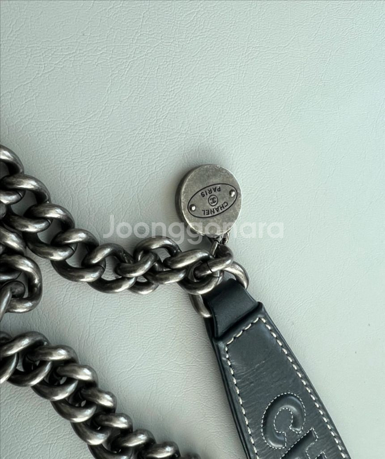 샤넬 네이비 레더 스티치 숄더--3