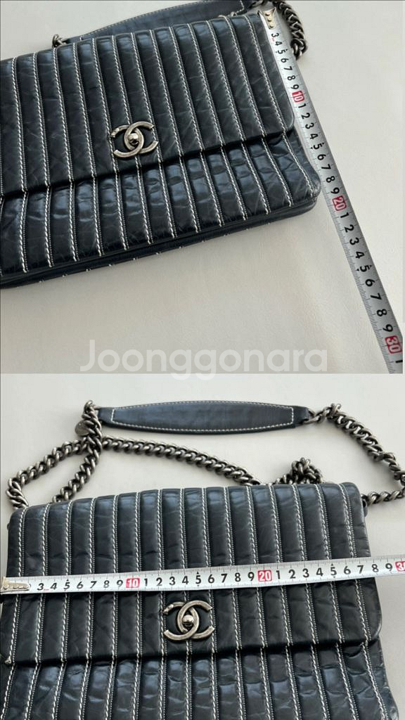 샤넬 네이비 레더 스티치 숄더--7