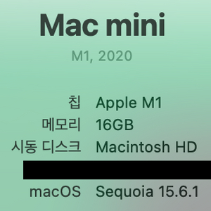 맥미니 M1 16GB 1TB(부산) 팝니다