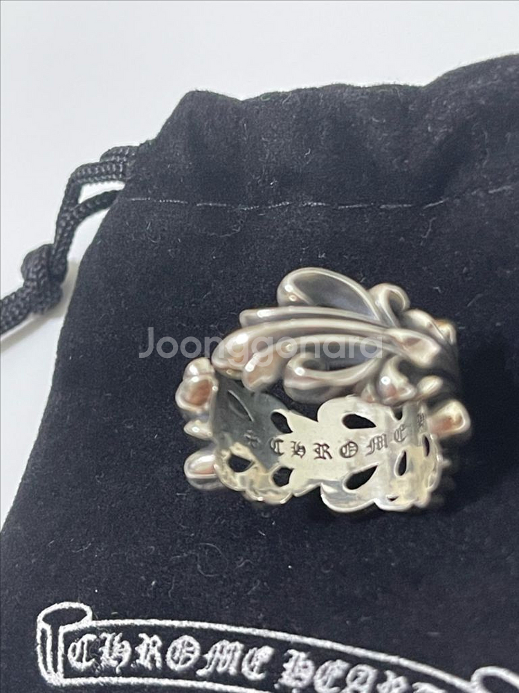 크롬하츠 반지 더블 플로랄링 25호 오픈링--7