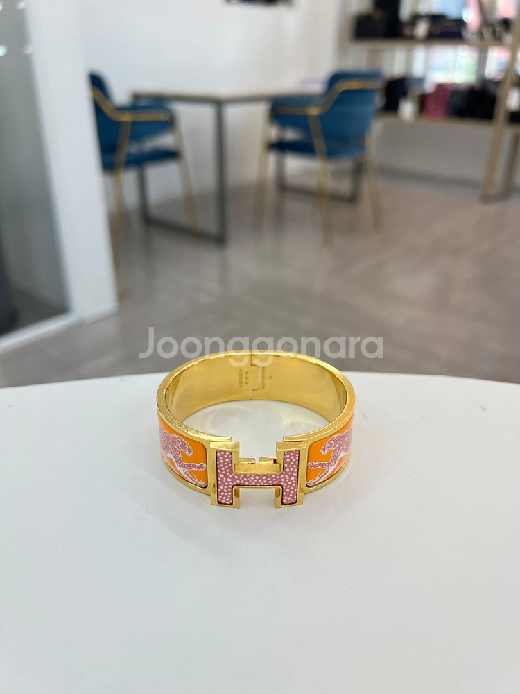 [중고명품 럭스올 울산점] 에르메스 오렌지 치타 패턴 클릭클락 H 팔찌--0