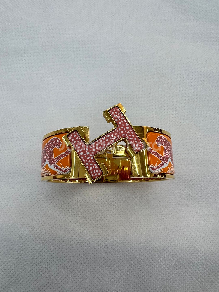 [중고명품 럭스올 울산점] 에르메스 오렌지 치타 패턴 클릭클락 H 팔찌--4