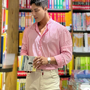 본도네 남성 클래식 셔링 셔츠 핑크 스트라이프 M