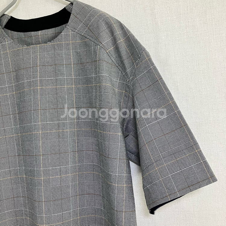 SYSTEM 그레이 체크 반팔 티셔츠 100--1