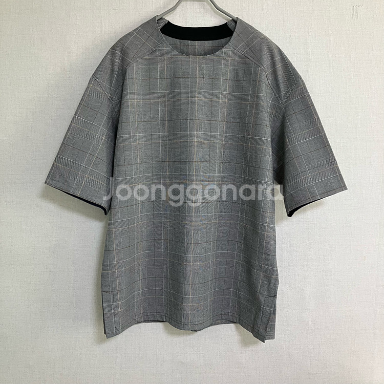 SYSTEM 그레이 체크 반팔 티셔츠 100--0