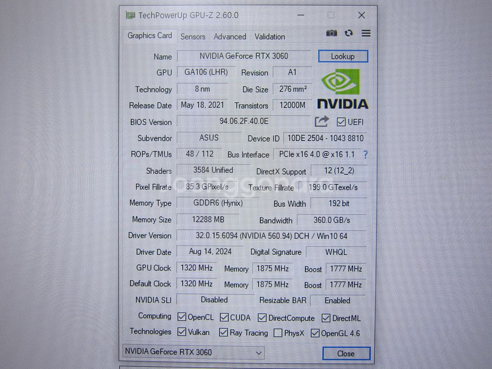 ASUS PH 지포스 RTX 3060 D6 12GB--3