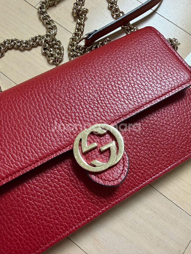 구찌 인터로킹 WOC 레드 체인 크로스백--2