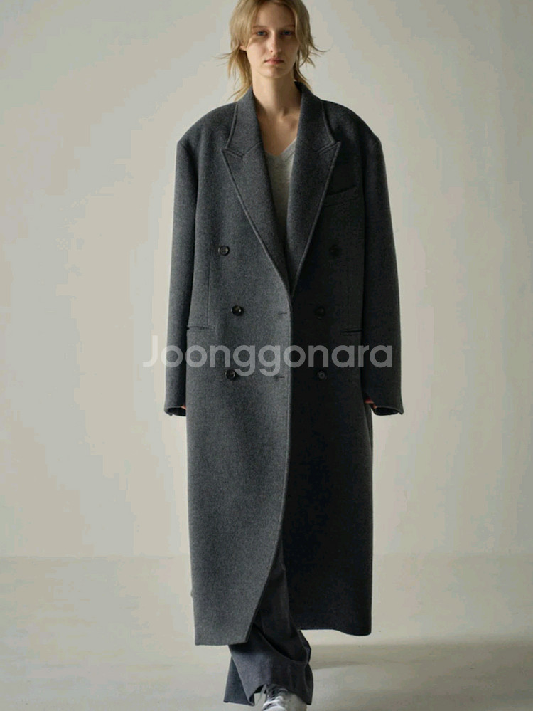 새상품)파사드패턴 캐시미어 더블코트 차콜S--0