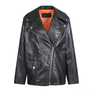 럭키슈에뜨 페이크 레더 데님 믹스 라이더 자켓 36