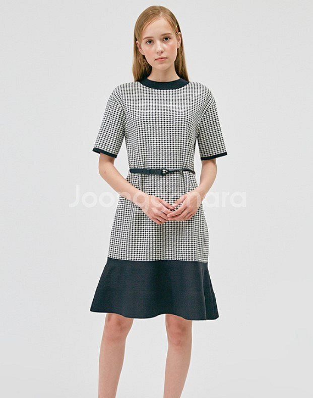 SJSJ 하운드투스 체크 니트 원피스--0