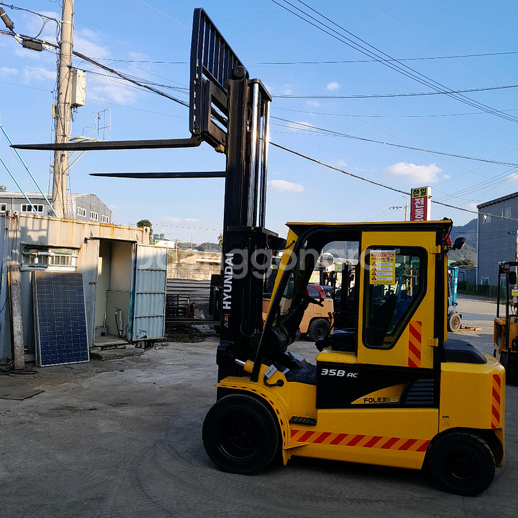 현대 3.5톤 전동지게차 양개식자동발 2단3미터 더블타이어--8