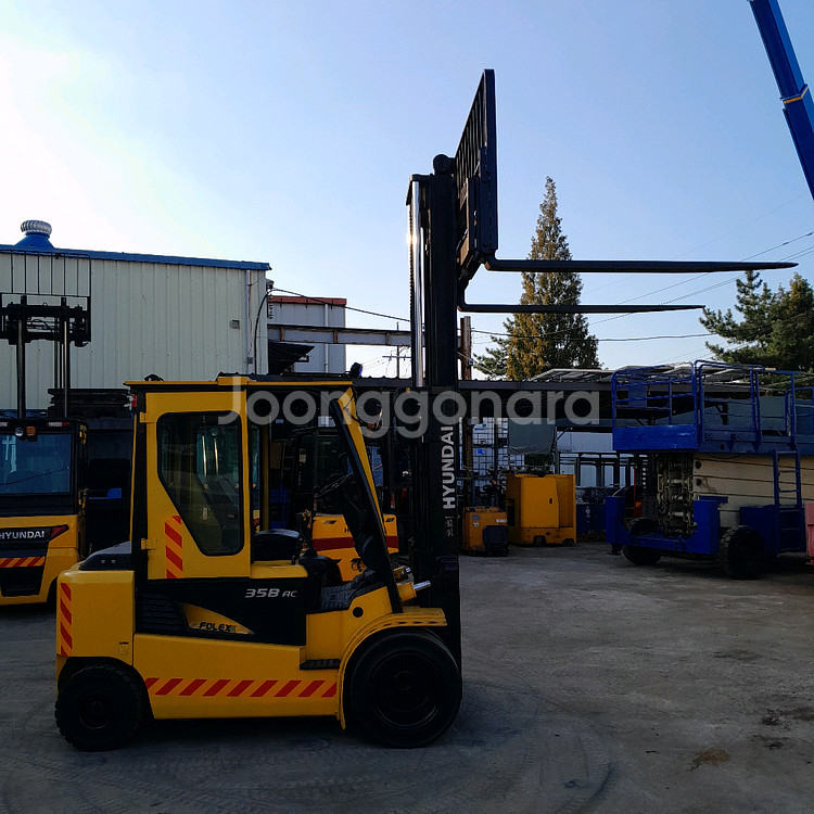 현대 3.5톤 전동지게차 양개식자동발 2단3미터 더블타이어--3