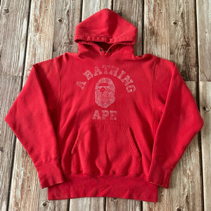 베이프 x 캠버 리버스위브 후드 레드 색상 M 사이즈