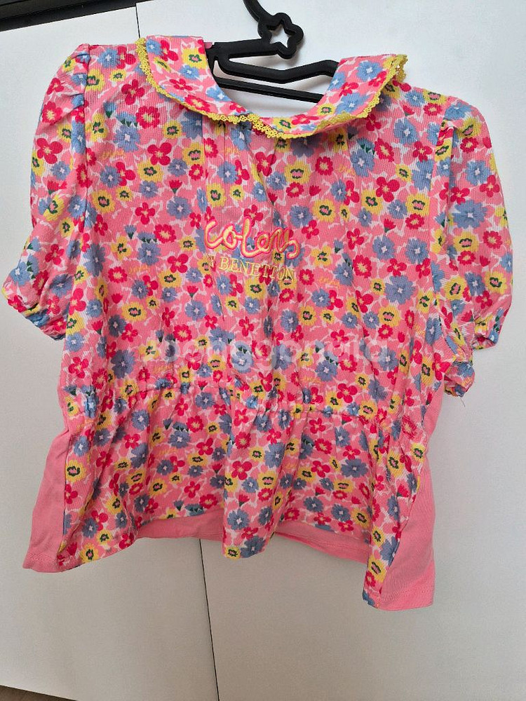 베네통 키즈 여아 꽃무늬 반팔 블라우스 140--1