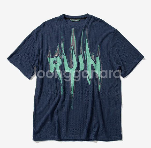 루인 니트반팔 티셔츠 네이비M사이즈--0