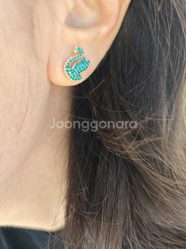 (새상품) 스와로브스키 그린 스완 귀걸이--6