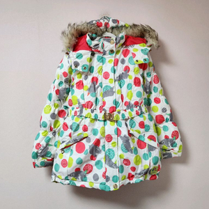 150사이즈 리틀밥도그 하얀색 도트무늬 스키복 상의 자켓