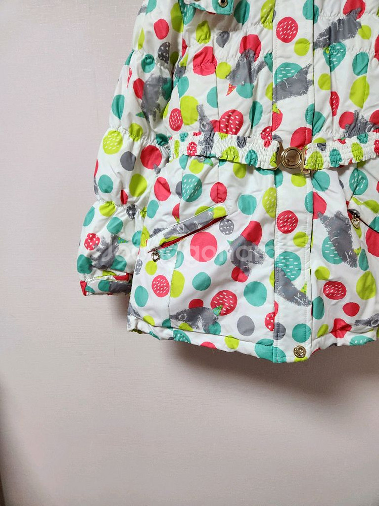 150사이즈 리틀밥도그 하얀색 도트무늬 스키복 상의 자켓--4