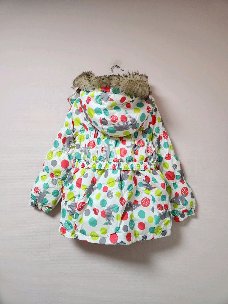 150사이즈 리틀밥도그 하얀색 도트무늬 스키복 상의 자켓--1