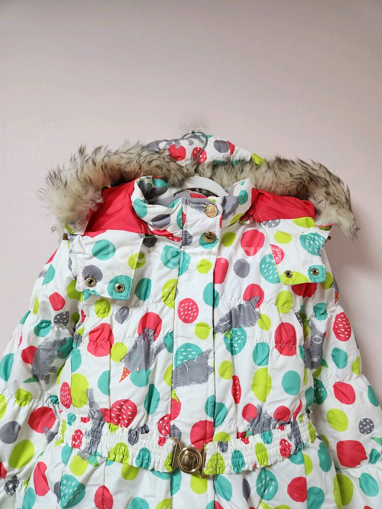 150사이즈 리틀밥도그 하얀색 도트무늬 스키복 상의 자켓--2