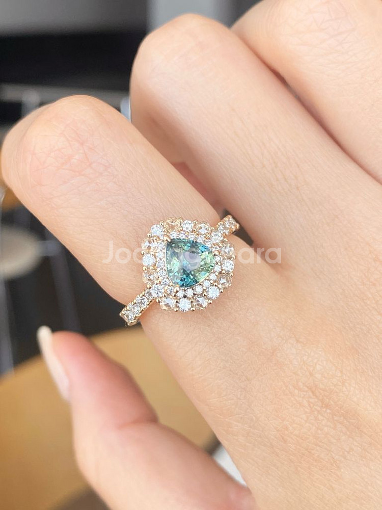 언힛 사파이어 천연 다이아 14K 반지--2