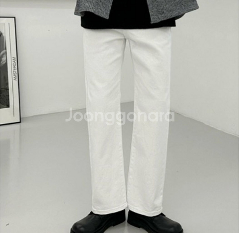 블루라인 화이트 세미와이드 데님 팬츠 청바지--3