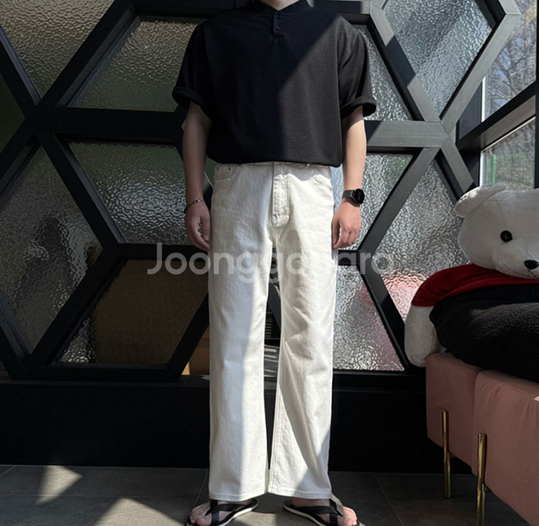 블루라인 화이트 세미와이드 데님 팬츠 청바지--5