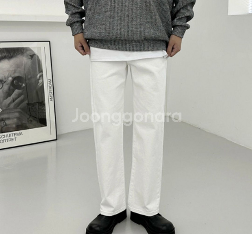 블루라인 화이트 세미와이드 데님 팬츠 청바지--6