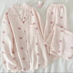 새상품)리본 패턴 핑크색 잠옷 세트 M