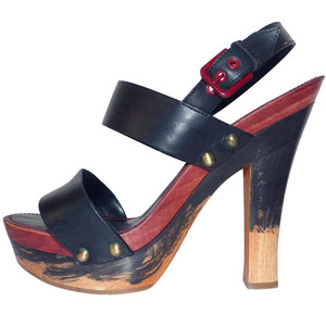 YSL 입생로랑 블랙 가죽 가보시 스트랩 샌들 245