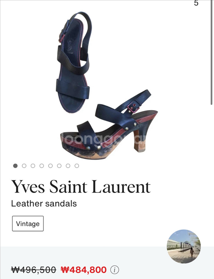 YSL 입생로랑 블랙 가죽 가보시 스트랩 샌들 245--1