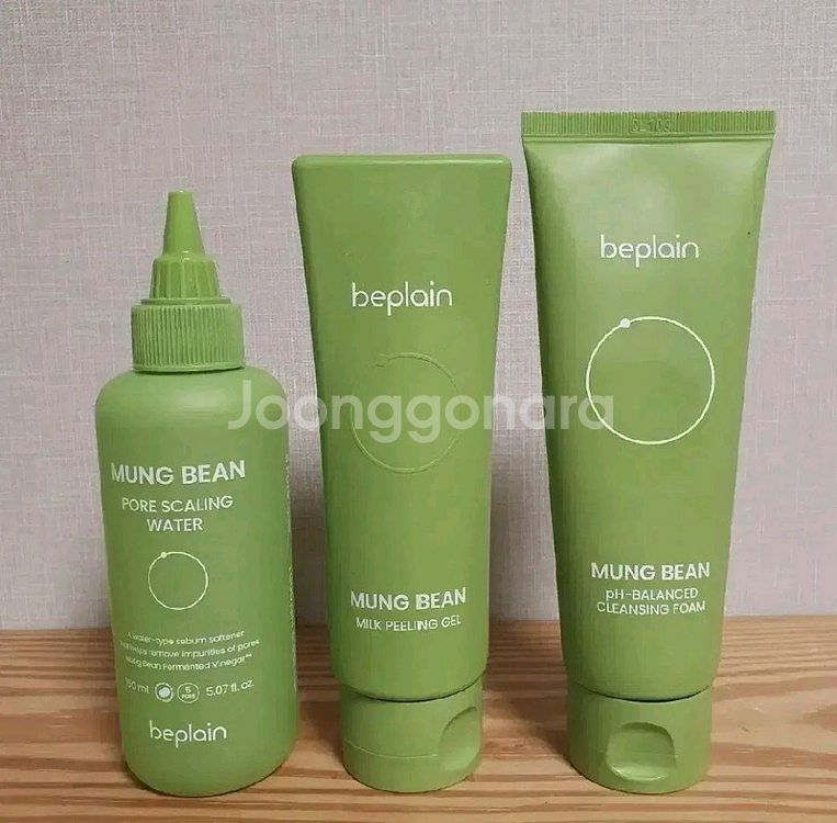 비플레인 녹두 3종 세트 - 모공토너 필링젤 클렌징폼--0