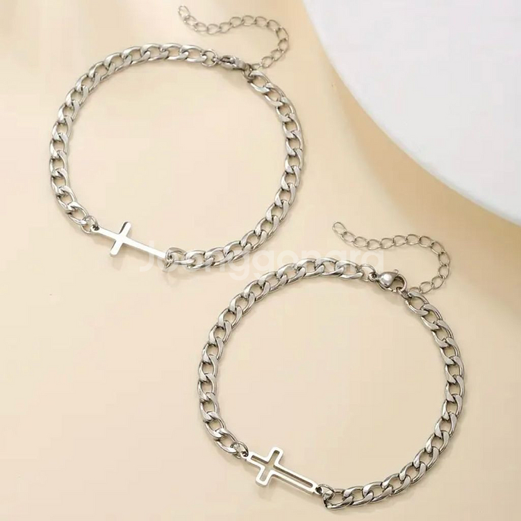 실버 십자가 팔찌 1+1 세트 남녀공용--2