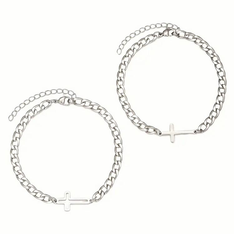 실버 십자가 팔찌 1+1 세트 남녀공용--3