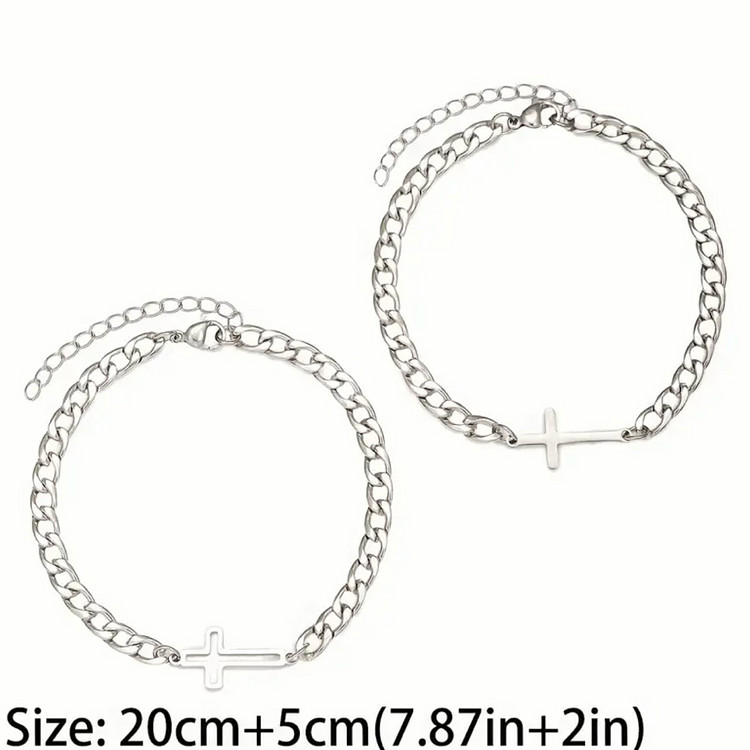 실버 십자가 팔찌 1+1 세트 남녀공용--4
