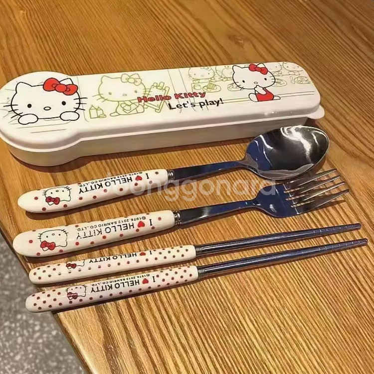 헬로키티 숟가락 젓가락 포크 케이스 세트--0