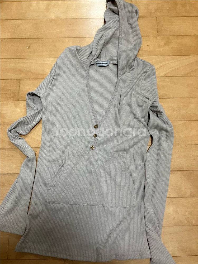 원더원더 브이넥 골지 후드 티셔츠 회베이지--0