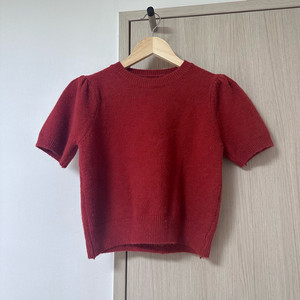 퍼프크롭반팔니트 레드