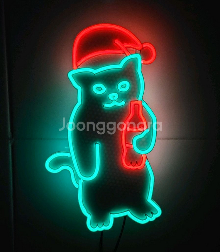 네온사인 고양이 산타 크리스마스--0