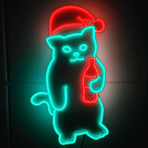 네온사인 고양이 산타 크리스마스