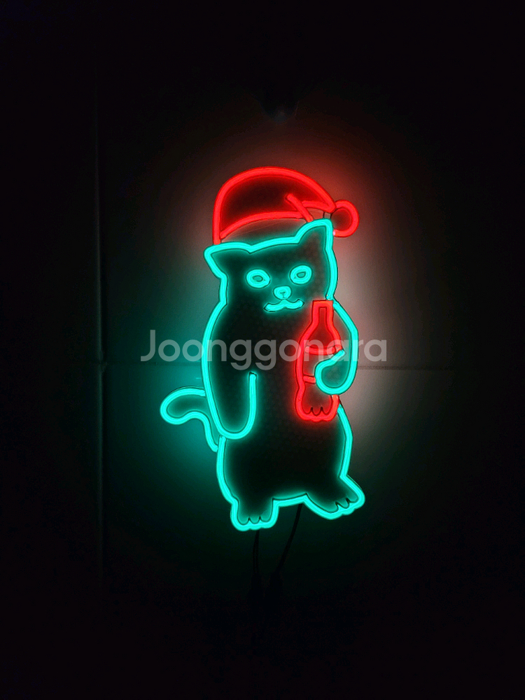 네온사인 고양이 산타 크리스마스--1