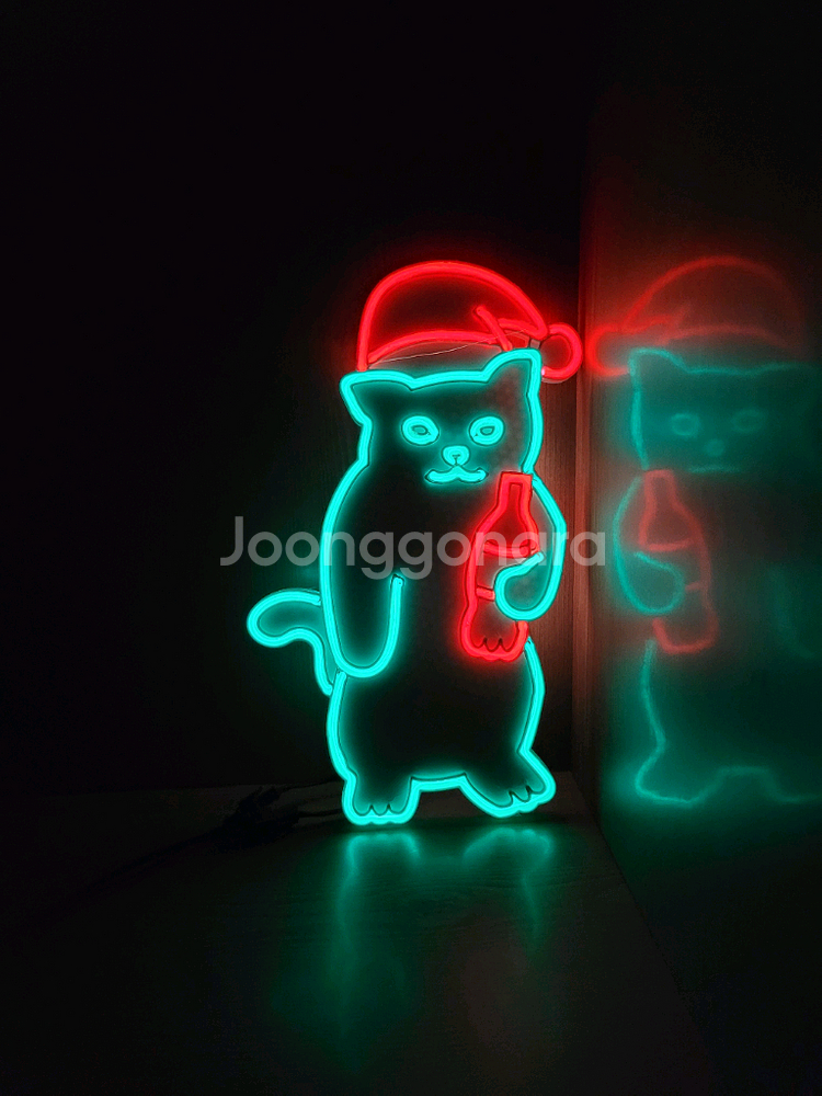 네온사인 고양이 산타 크리스마스--3
