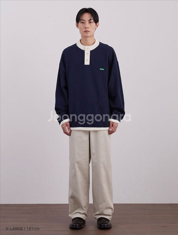 [새상품] 커버낫 헨리넥 스트링 맨투맨 네이비 L--2