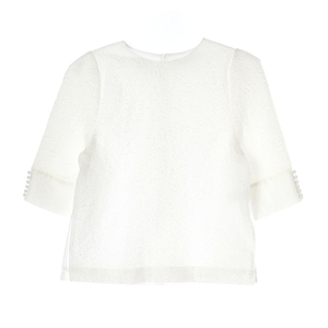 [M]ORR오르 화이트 플로럴 반팔 슬릿 블라우스